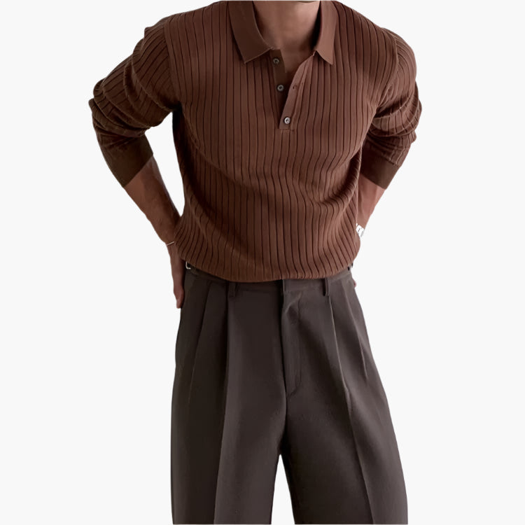 Seojin Langarm-Poloshirt – gerippte Struktur & eleganter Komfort